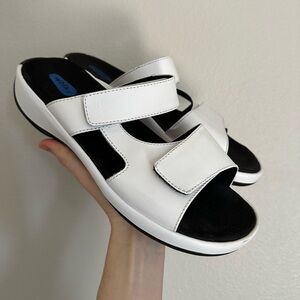 White and black leather sandals Wolky